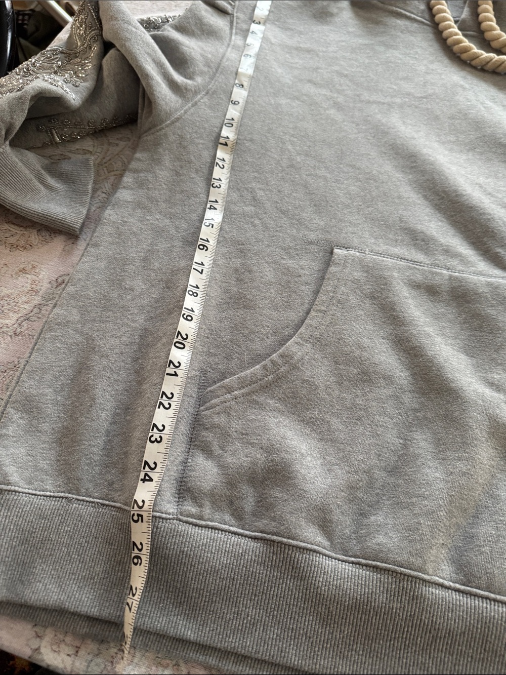 Free People Light Gray Embroidered Hoodie with Rope Drawstrings - Picture 13 of 13